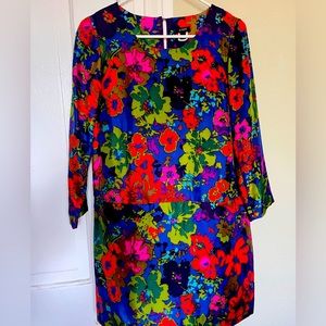 Silk shift, JCrew, dress, mid thigh, pockets, mid arm length.